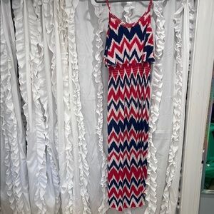 Chevron Maxi Dress in Red, White, and Blue EUC